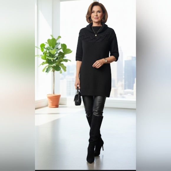 Theory Mirna Warmth Wool Cashmere Black Turtleneck Sweater Dress Tunic S… - Picture 15 of 16